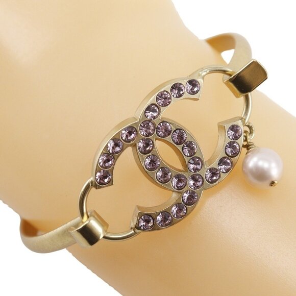 CHANEL Authentic Pink Pearl Logo Bracelet